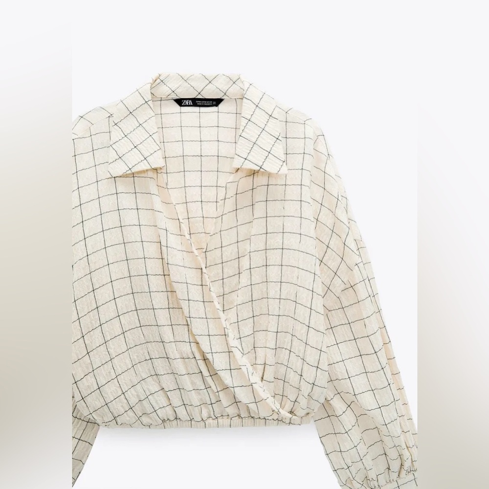 NWT Zara cropped plaid checked wrap top size L - Picture 3 of 7